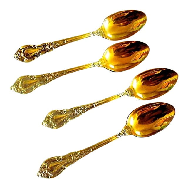 Mid 20th Century Lunt Eloquence Vermeil Sterling Silver Demitasse Spoons - No Monos- Set of 4 For Sale