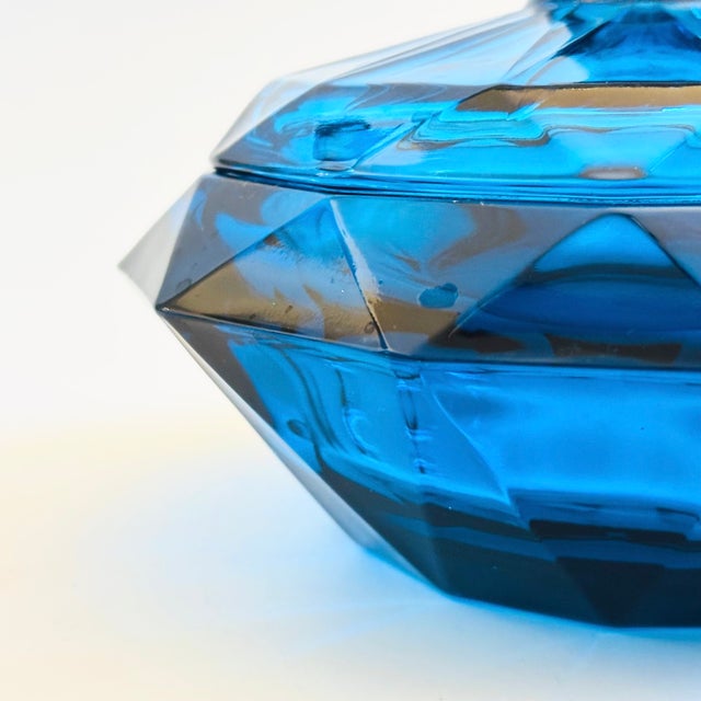 Viking Glass Bluenique Diamond Point Lidded Bowl For Sale In San Francisco - Image 6 of 12