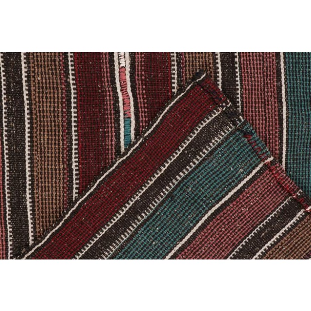 1950s Vintage Shahsavan Persian Kilim in Blue, Brown & Maroon Stripes by Rug & Kilim - 2'11''x12'4'' For Sale - Image 5 of 5