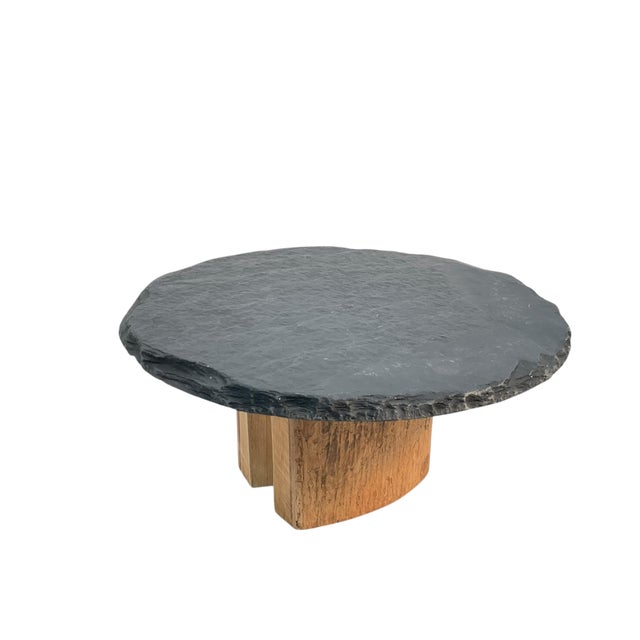 Late 20th Century Soapstone Cake Dessert Plate With Natural Wood Base For Sale - Image 4 of 11