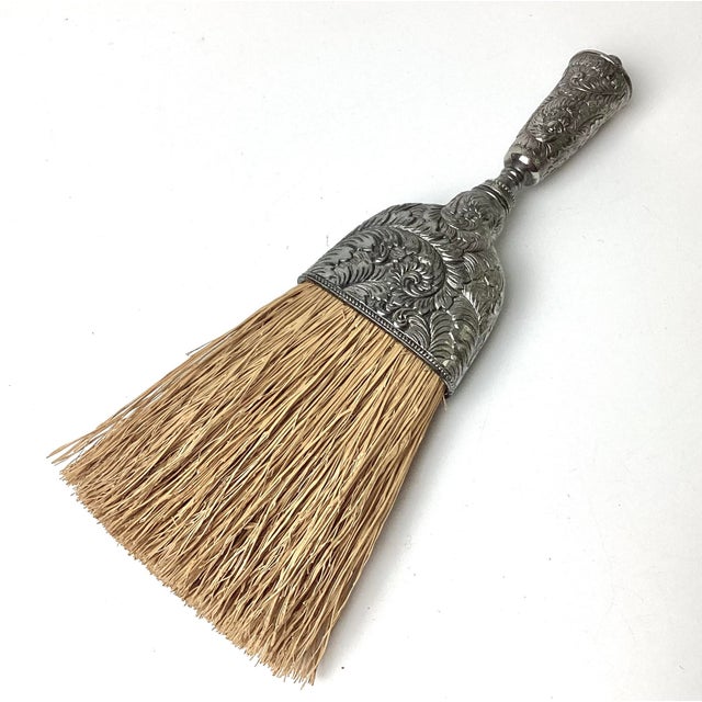 Art Nouveau Vintage Floral Repousse Silver. Handle Whisk Broom For Sale - Image 3 of 4