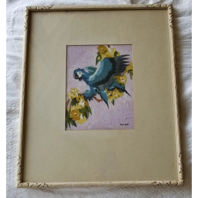 Colorful parrot painting by artist Bill Sass with bold brush strokes.