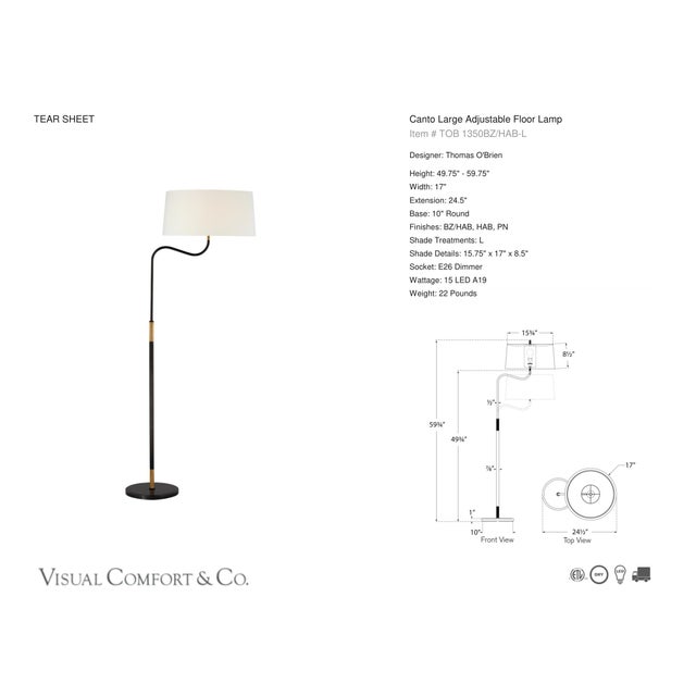 Thomas O'Brien by Visual Comfort Signature Canto Large Adjustable Floor Lamp in Bronze and Brass with Linen Shade...