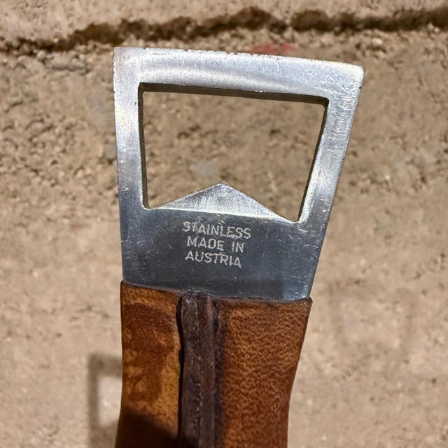 Metal Original Carl Aubock Neptune Fish Bottle Opener Leather Handle Austria Mid Century For Sale - Image 7 of 8