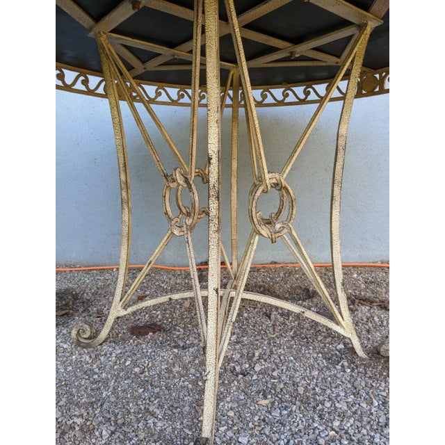 1990s 1990s Thomasville 44" Wrought Iron Table W/Tessellated Fossiliferous Limestone Top For Sale - Image 5 of 12