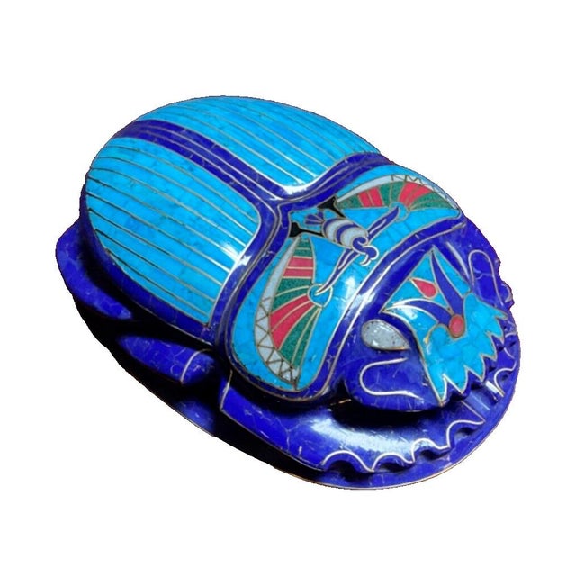 2010s Royal Handmade Egyptian Pharaonic Scarab - Lapis & Turquoise Inlay For Sale - Image 5 of 9