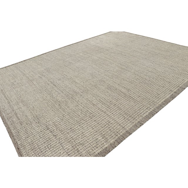 Rug & Kilim Rug & Kilim’s Textural Kilim With White Textural Stripes and Black Accents For Sale - Image 4 of 7