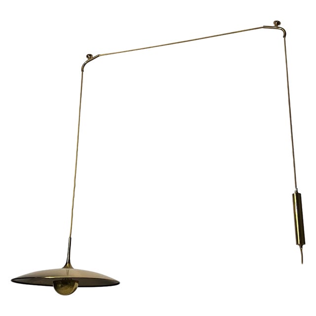 1st Edition Brass Pendant Lamp with Counterweight attributed to Florian Schulz, 1960s For Sale