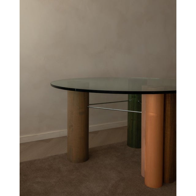Vintage Glass Dining Table with Enamel Column Base from Saporiti Italia, 1980s For Sale - Image 5 of 18
