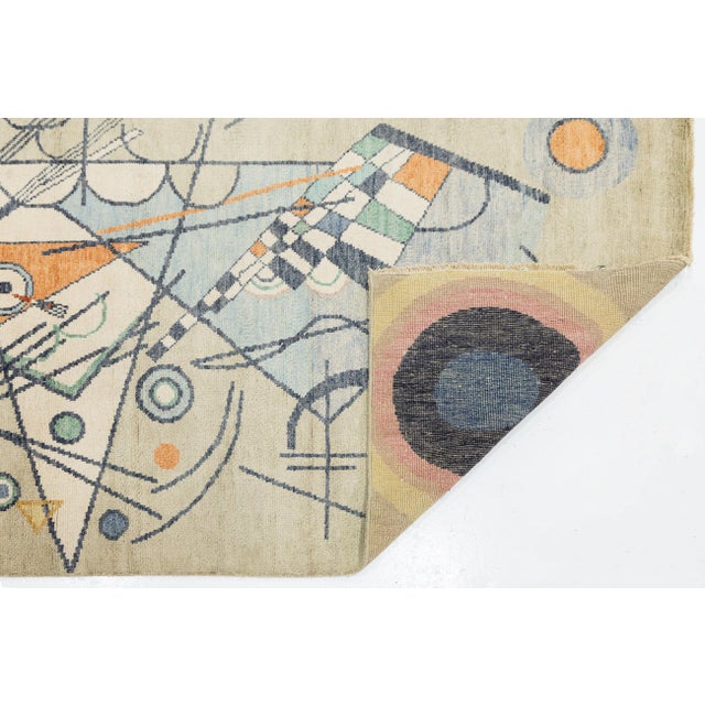 Art Deco 5x8 Kandinsky-Inspired Abstract Art Area Rug – Modern Art Deco Hand-Knotted Wool For Sale - Image 3 of 9