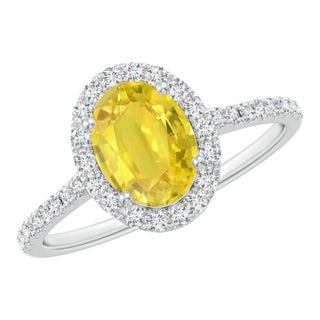 2.2 Ct Oval Cut Natural Yellow Sapphire & Diamond Halo Engagement Ring For Sale
