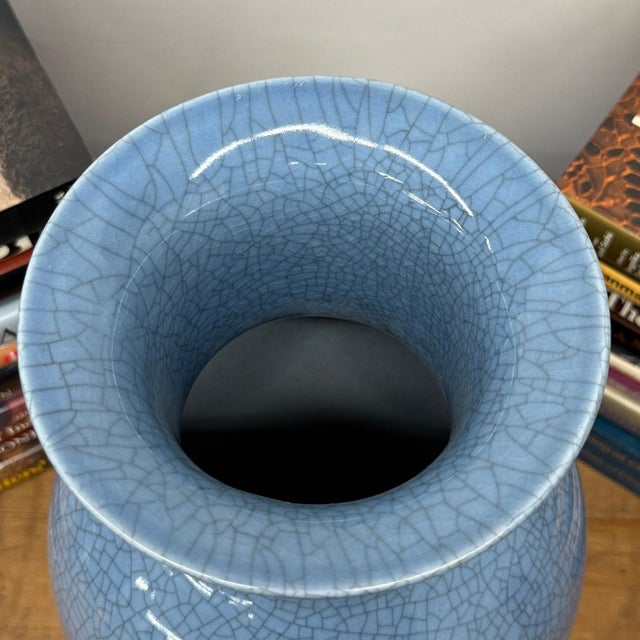 Blue Elegant Blue Ceramic Vase with Intricate Crackle Design For Sale - Image 8 of 8
