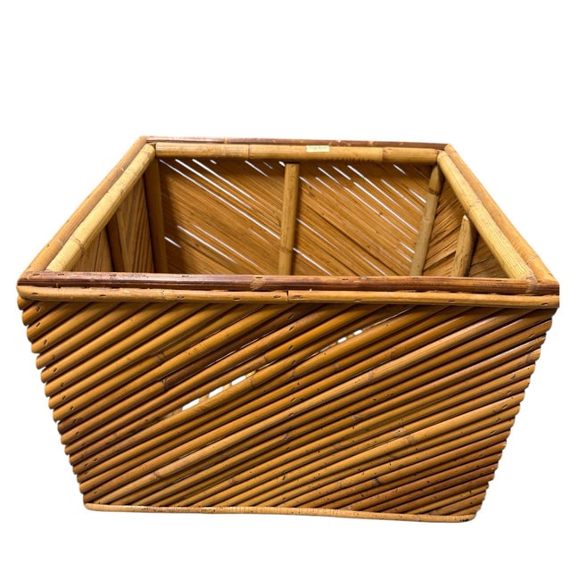 Shabby Chic Bamboo Storage Bin For Sale - Image 3 of 3