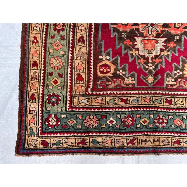 1960s Antique Caucasian Akstafa Hand-Knotted Wool Rug - 4'6" X 4'2" For Sale - Image 5 of 10
