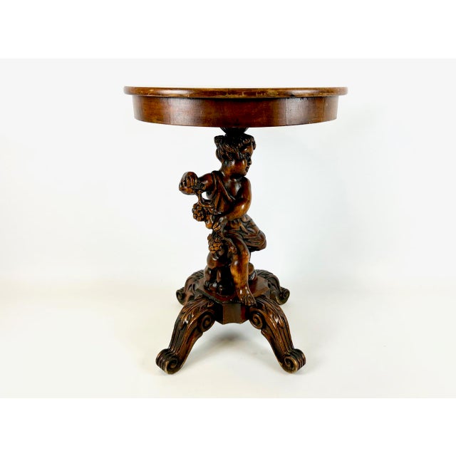 Antique Wooden Carved Cherub Bacchus Side Table, 1890s For Sale - Image 15 of 15