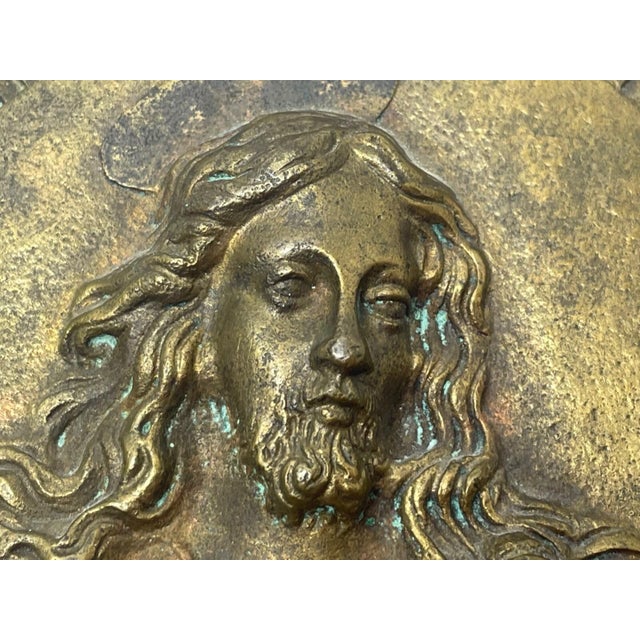 Metal French Convent Late 19th Century Brass Haloed Christ Blessing Sunburst Plaque For Sale - Image 7 of 12