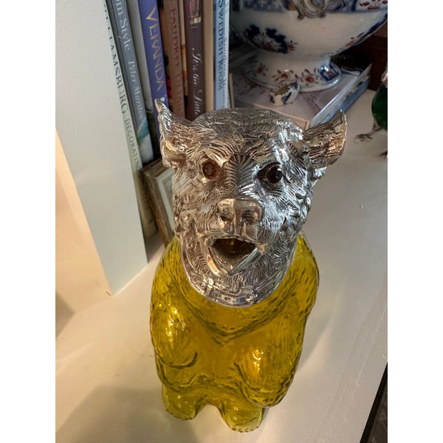 Victorian 1920s English Victorian Style Sheffield Silver Plate Bear Decanter Claret in Yellow Glass For Sale - Image 3 of 9