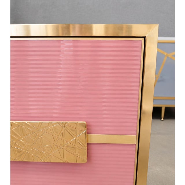 Gold Glossy Pink Glass and Brass Sideboard from Justfurnituress SRL For Sale - Image 8 of 13