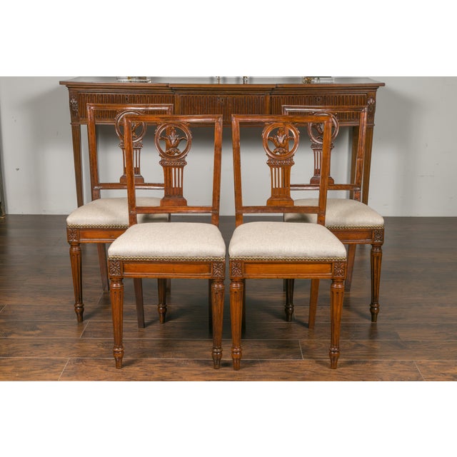 Wood Set of Four Italian 1820s Neoclassical Dining Room Chairs with Carved Splats For Sale - Image 7 of 12