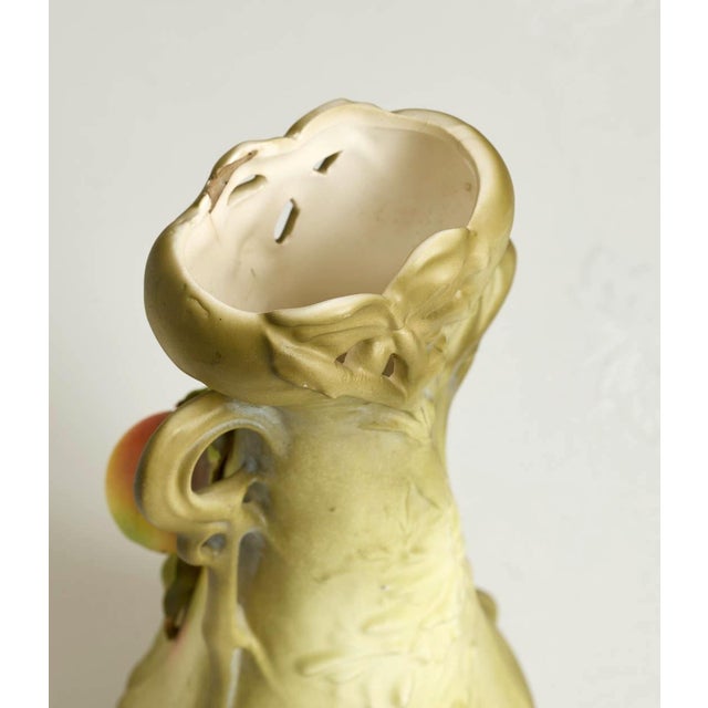 Art Nouveau Julius Strnact Majolica Vase With Green Apples, Bohemia For Sale - Image 4 of 7