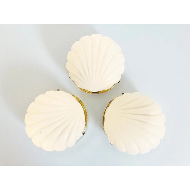 White 1970s Frosted Glass Scallop Shell Wall Lights - Set of Three For Sale - Image 8 of 18
