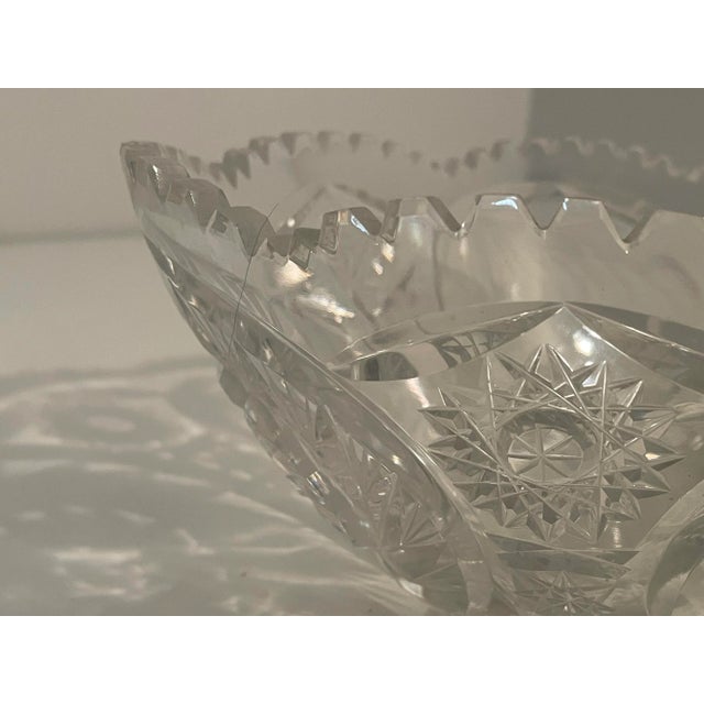 Transparent Antique Cut Glass Bowl - Large 12" - Pear and Hobstar Pattern For Sale - Image 8 of 8