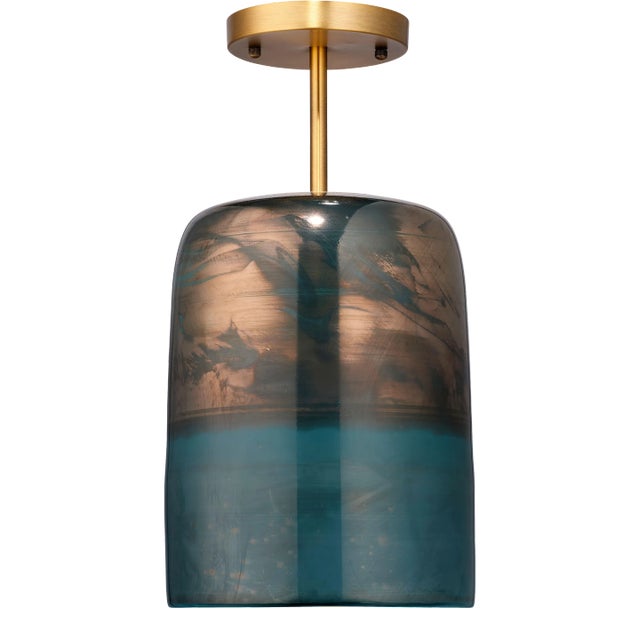 Jamie Young Vapor Semi-Flush Mount, Aqua & Brass For Sale