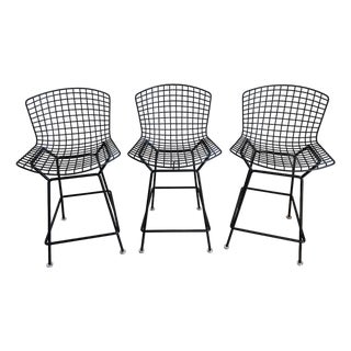 Late 20th Century Authentic Knoll "Bertoia" Black Bar Stools - Set of 3 For Sale