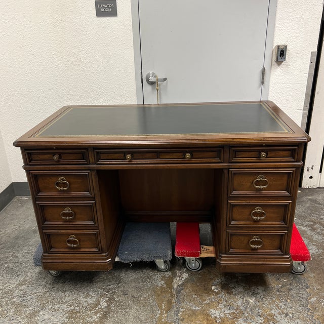 Vintage Sligh Furniture Holland Michigan Mahogany Tooled Leather