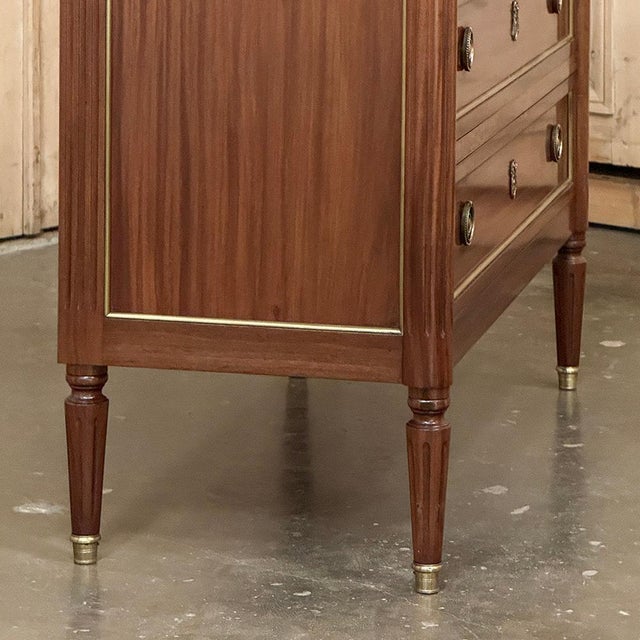 Antique French Louis XVI Mahogany Commode With Carrara Marble Top For Sale - Image 10 of 17