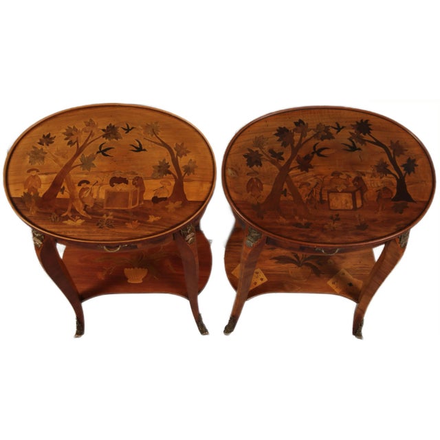 Antique Louis XV Style Side Tables with Chinoiserie Inlay, 1920s, Set of 2 For Sale - Image 4 of 18