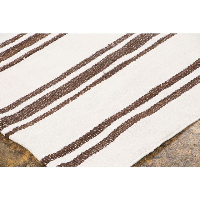 Traditional Vintage Turkish Kilim Hemp Rug With Brown Stripes by Rug & Kilim, 1950-1959 For Sale - Image 3 of 9