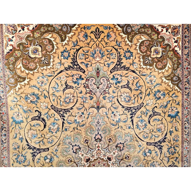 Vintage Persian Tabriz Rug, Hand-Knotted Wool, Floral Pattern, Moss Green & Caramel, 7x10 For Sale - Image 16 of 18