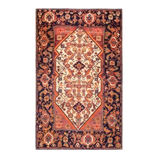 Tribal Geometric Herati Design Small Scatter Size Antique Late 19th Century Wool Pile Ivory Persian Malayer Area Rug For Sale