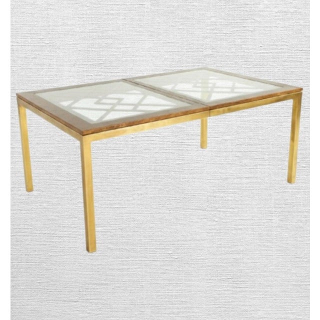 1980s 1980s Vintage Mastercraft Style Huge Fretwork Brass Glass Dark Wood Extension Dining Room Table For Sale - Image 5 of 17