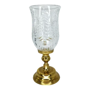 Mid 20th Century Christmas Hurricane Lamp Candle Holder Crystal & Brass