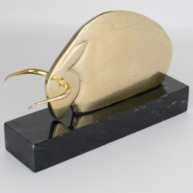 Art Deco Polished Brass and Marble LongHorn Bull Bookends For Sale - Image 12 of 14