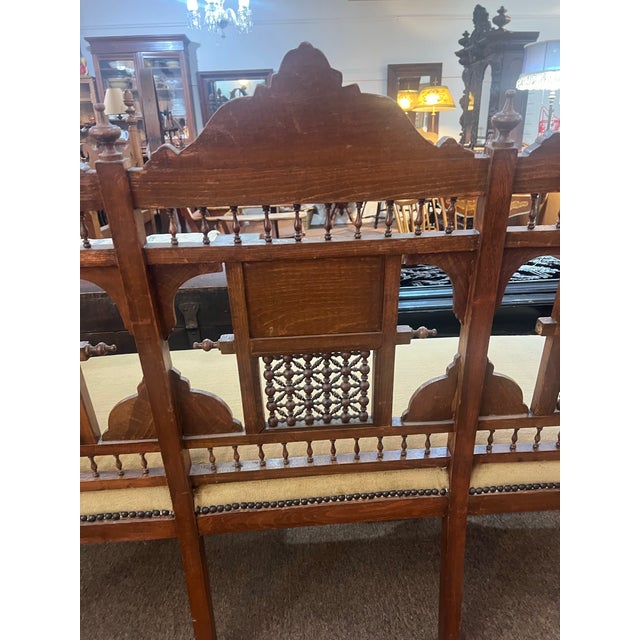 Brown Antique Circa 1900 Syrian Inlaid Arabesque Sofa and Chair Set For Sale - Image 8 of 16