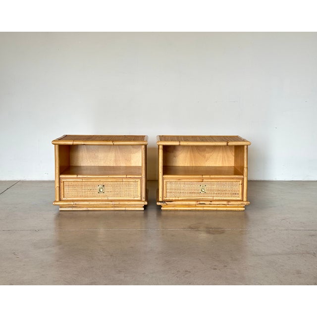 Wicker and Bamboo Nightstands by Dal Vera, 1970s, Set of 2 For Sale - Image 4 of 8