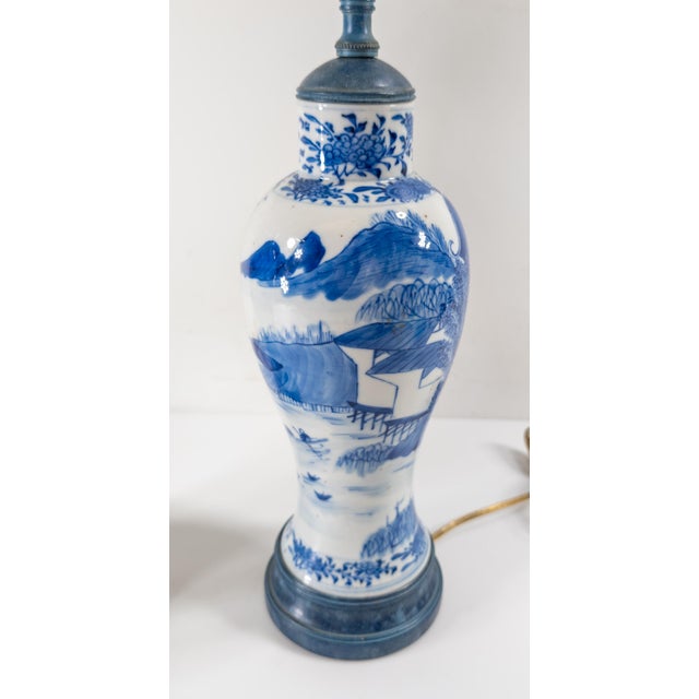 Late 19th Century 19th Century Pair of Chinese Blue and White Vases Mounted as Table Lamps For Sale - Image 5 of 12