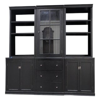 Pottery Barn Logan 6-Piece Modular Wall Unit With Glass Door Hutch, Black For Sale