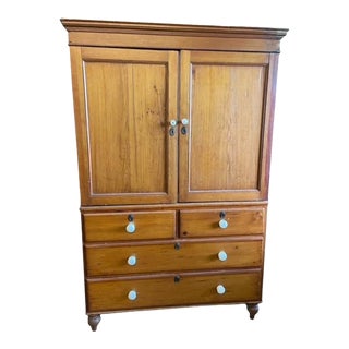 1830s Pine Linen Press on Chest Armoire Wardrobe Cabinet For Sale