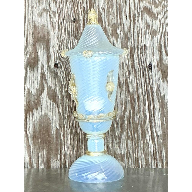 Off-white Vintage Italian Swirl Glass Lidded Lamp After Murano For Sale - Image 8 of 10