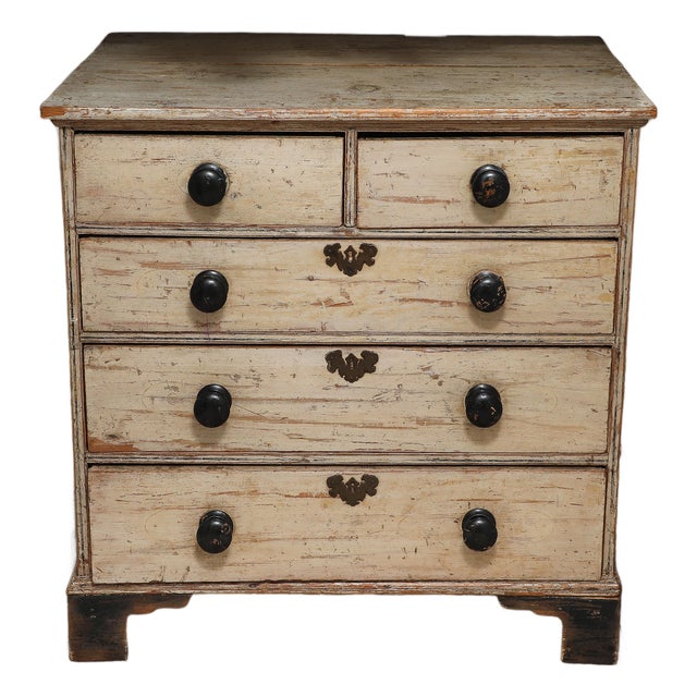 19th Century English Chest of Drawers With Original Ivory Paint For Sale