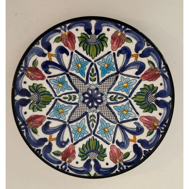 Spanish Ceramar Talavera Vintage Wall Plate Hand-Painted 7 In. Polychrome Colors For Sale - Image 11 of 12