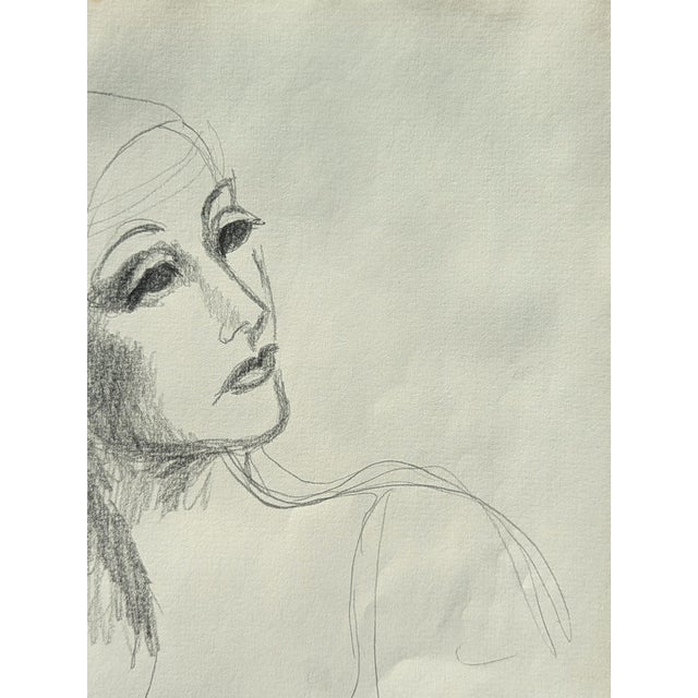 Mid 20th Century David Adickes Early Modern Black & White Abstract Figurative Elegant Woman Drawing, Mid 20th Century For Sale - Image 5 of 10