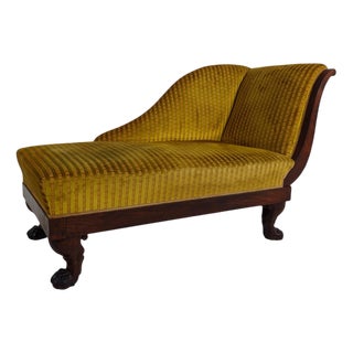 Empire Chaise Longue in Mahogany with Carved Lion Paw Feet For Sale