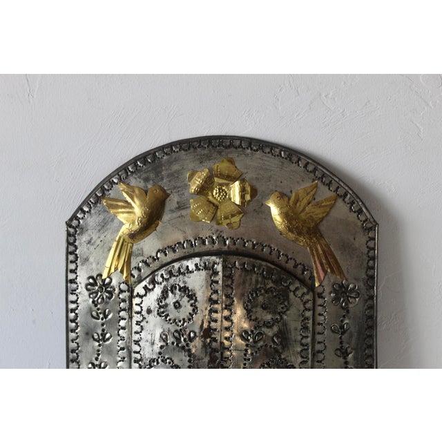 Late 20th Century Handcrafted Mexican Tin Mirror With Opening Doors Folk Art Vintage For Sale - Image 5 of 15