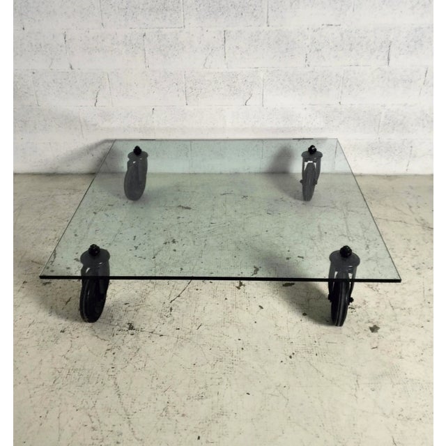 1980s Glass Table with Wheels by Gae Aulenti for Fontanaarte, 1980s For Sale - Image 5 of 13