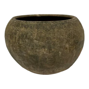Antique Hand Turned Etched Black Pot/Planter/Vase